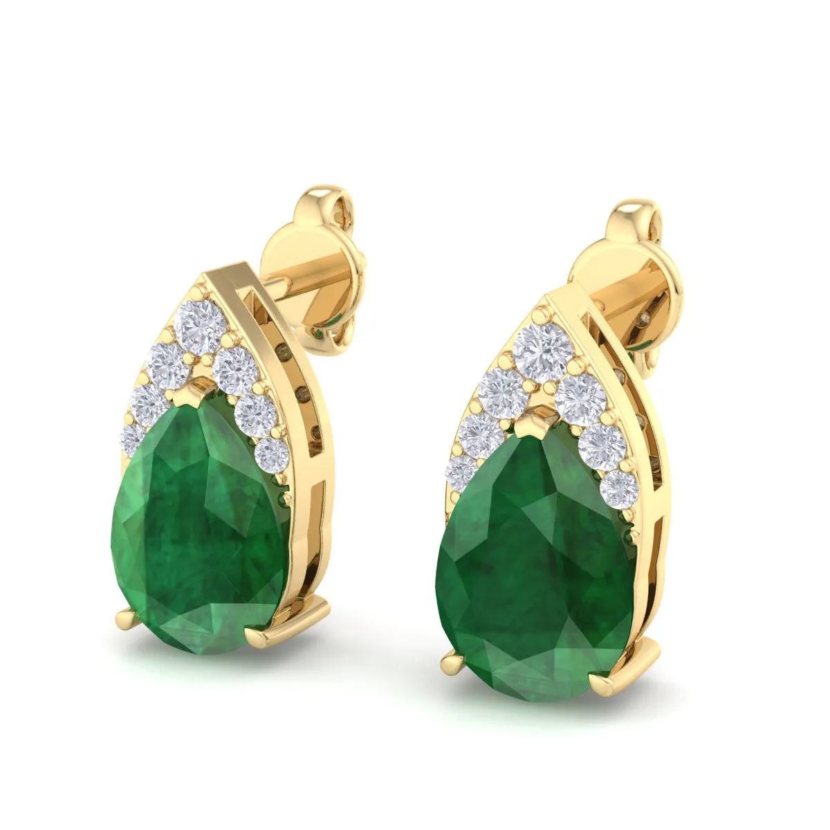 1 3/4 Carat Pear Shape Emerald And Diamond Earrings In 14 Karat Yellow Gold