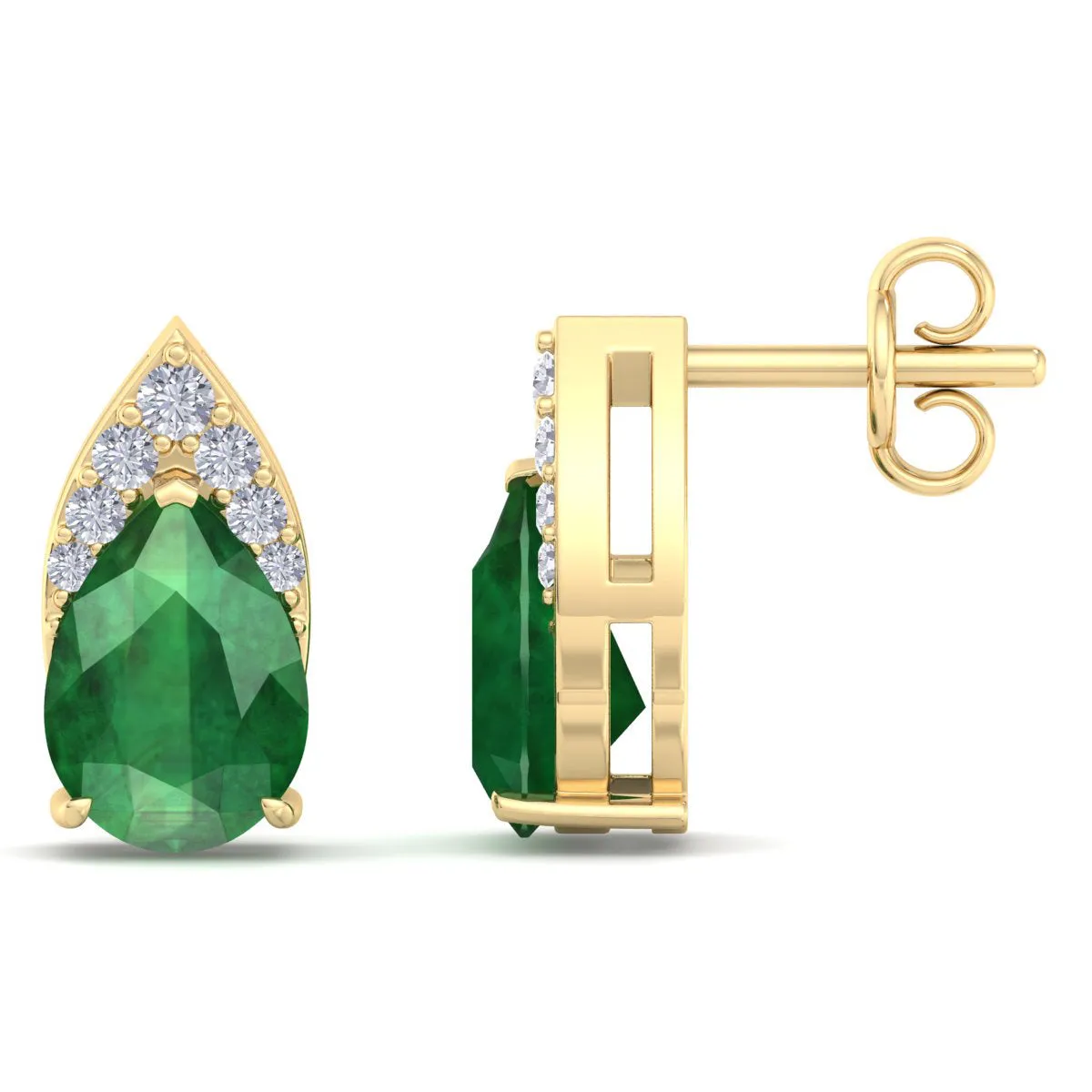 1 3/4 Carat Pear Shape Emerald And Diamond Earrings In 14 Karat Yellow Gold