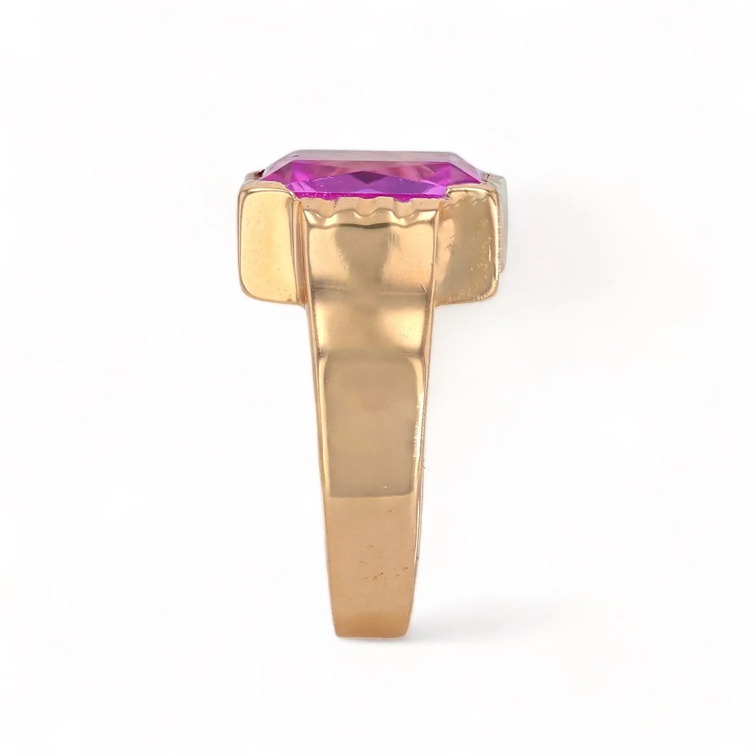 10K yellow gold pink sapphire emerald cut ring-11280