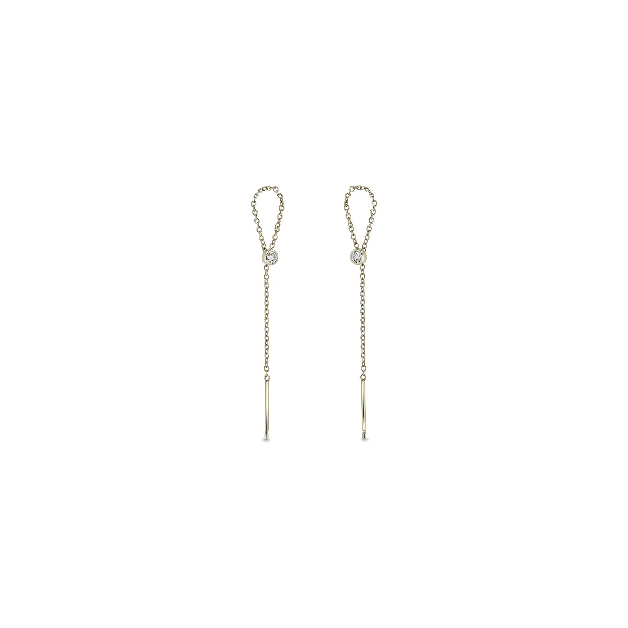 14k Diamond Bezel Loop Threader Earrings