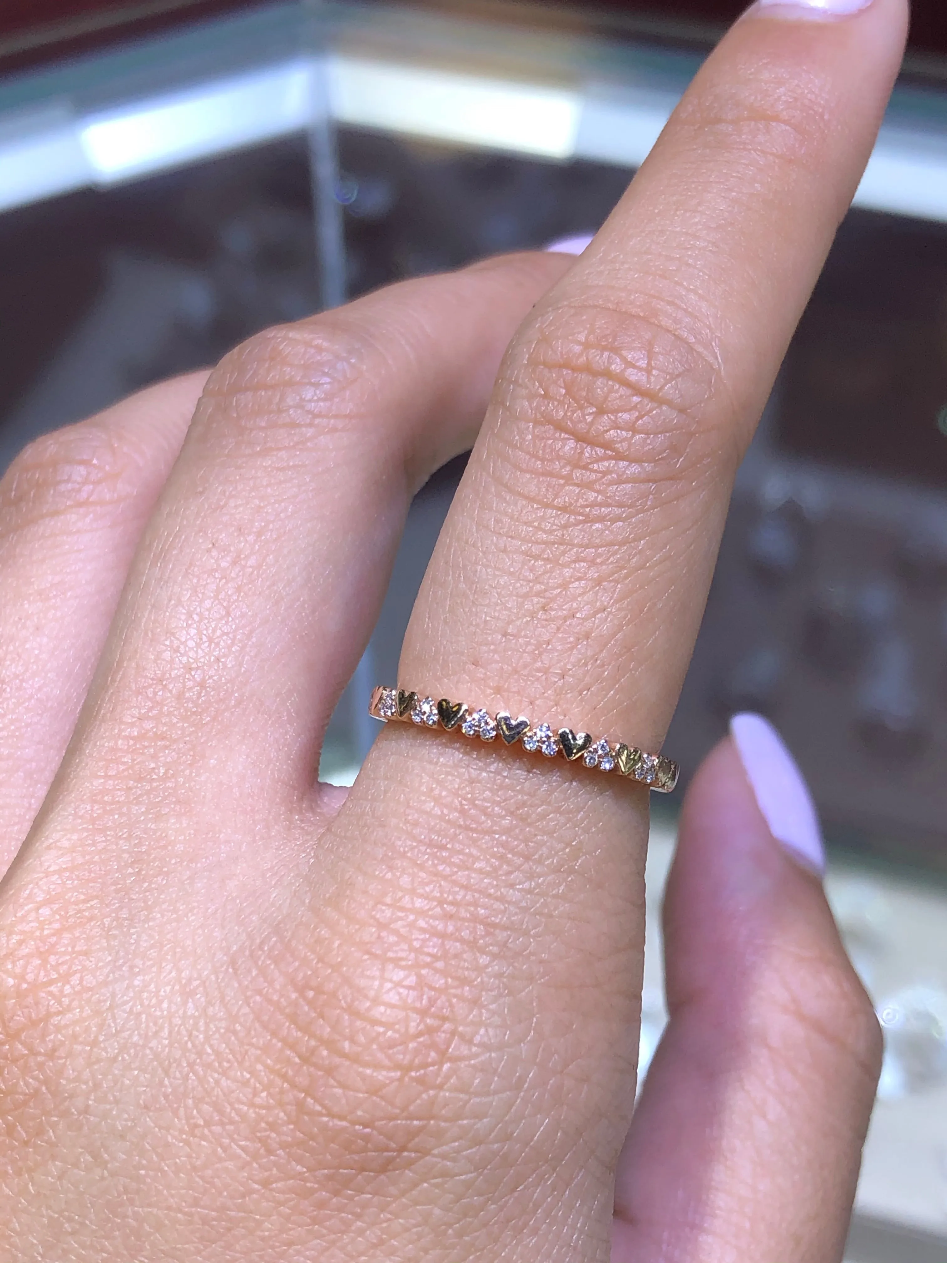 14K Gold and Diamond Heart Band