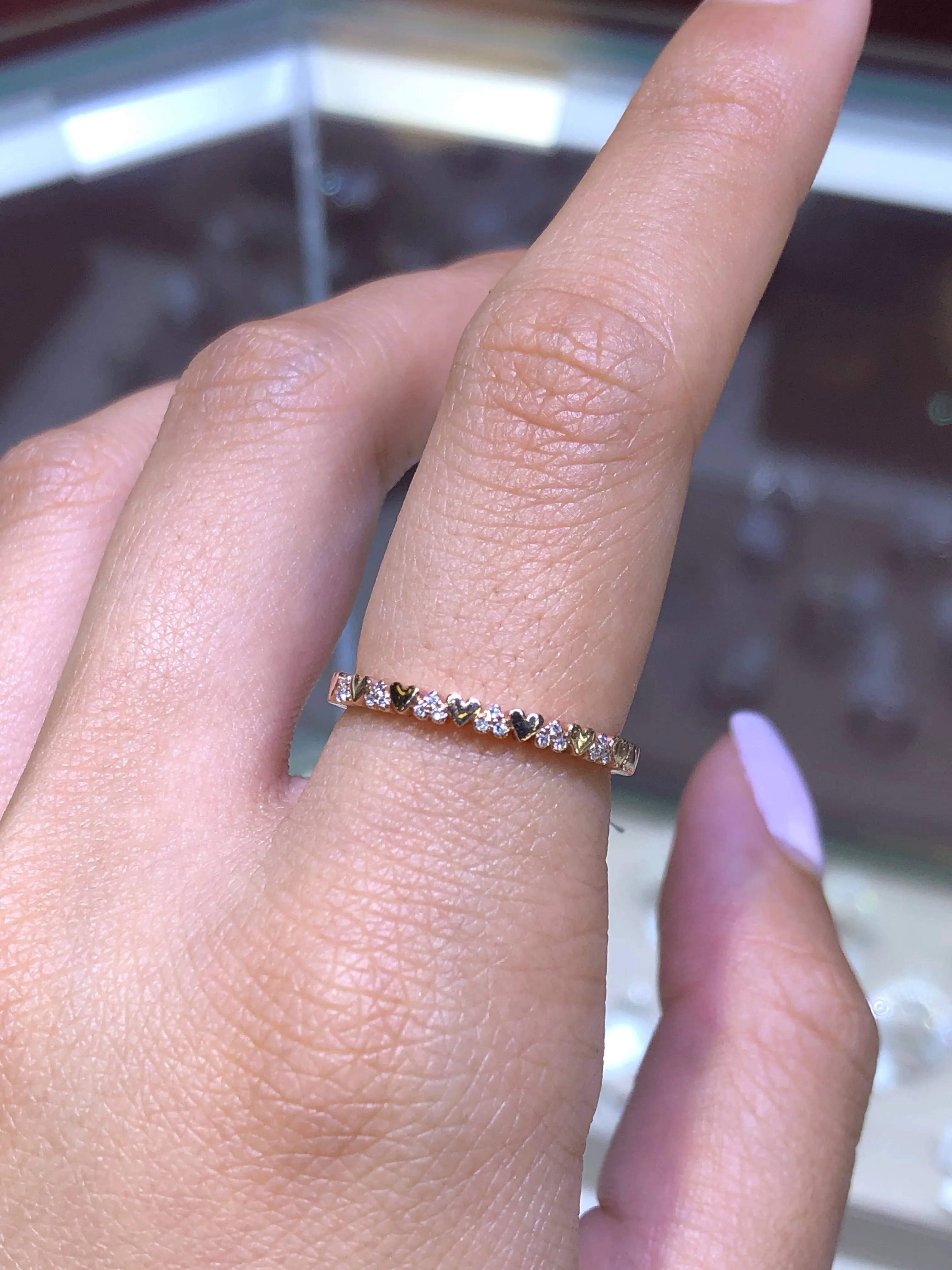 14K Gold and Diamond Heart Band