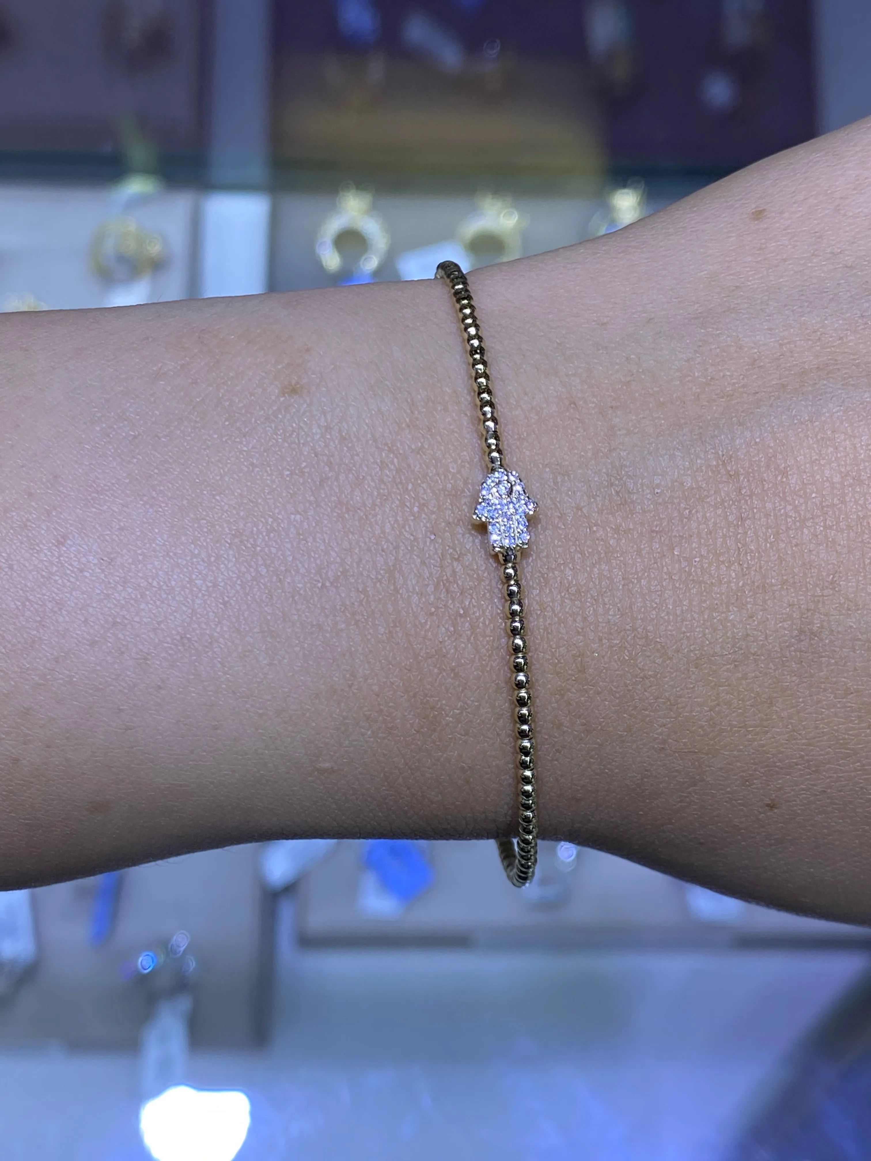 14k Gold Bubble Hamsa Diamond Bangle