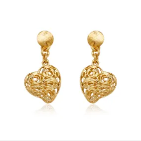 14K Gold Diamond Cut Heart Earrings