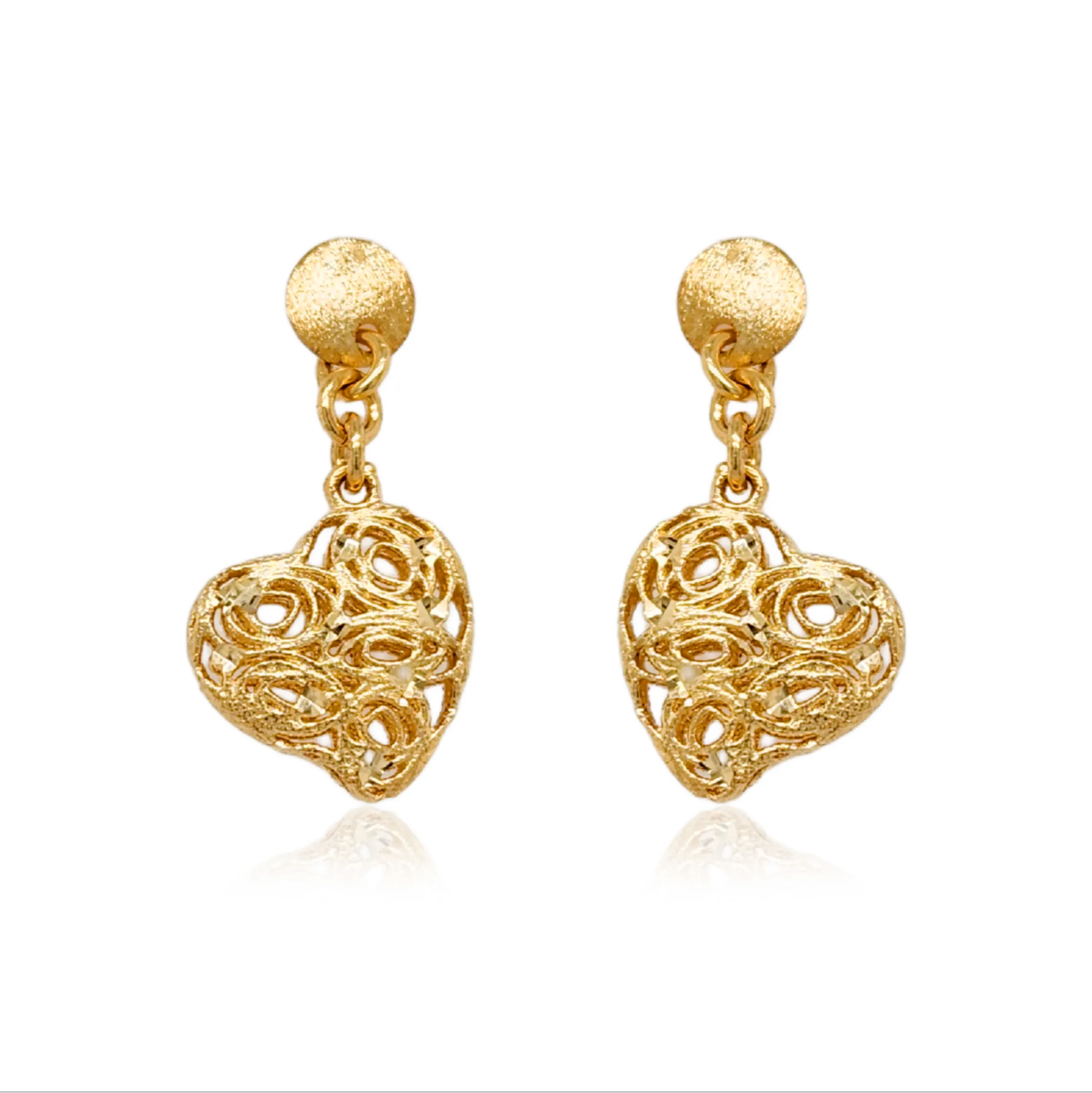 14K Gold Diamond Cut Heart Earrings