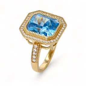 14K Yellow gold blue topaz lab  White zirconium ring-225193