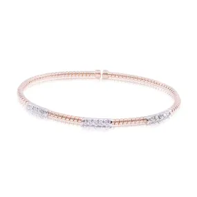 18K ROSE GOLD FLEXIBLE TWISTED WIRE CUFF BRACELET WITH PAVE DIAMOND STATIONS