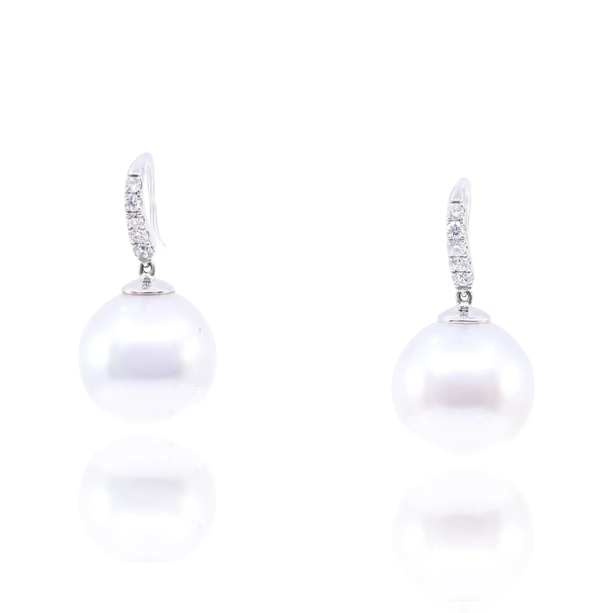 18K WHITE GOLD DIAMOND ACCENTED PEARL DROP EARRINGS 0.21CTW