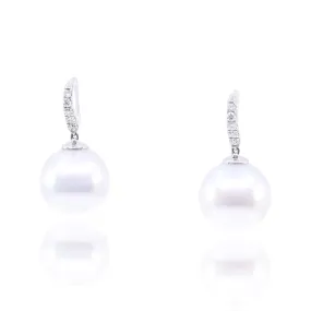 18K WHITE GOLD DIAMOND ACCENTED PEARL DROP EARRINGS 0.21CTW