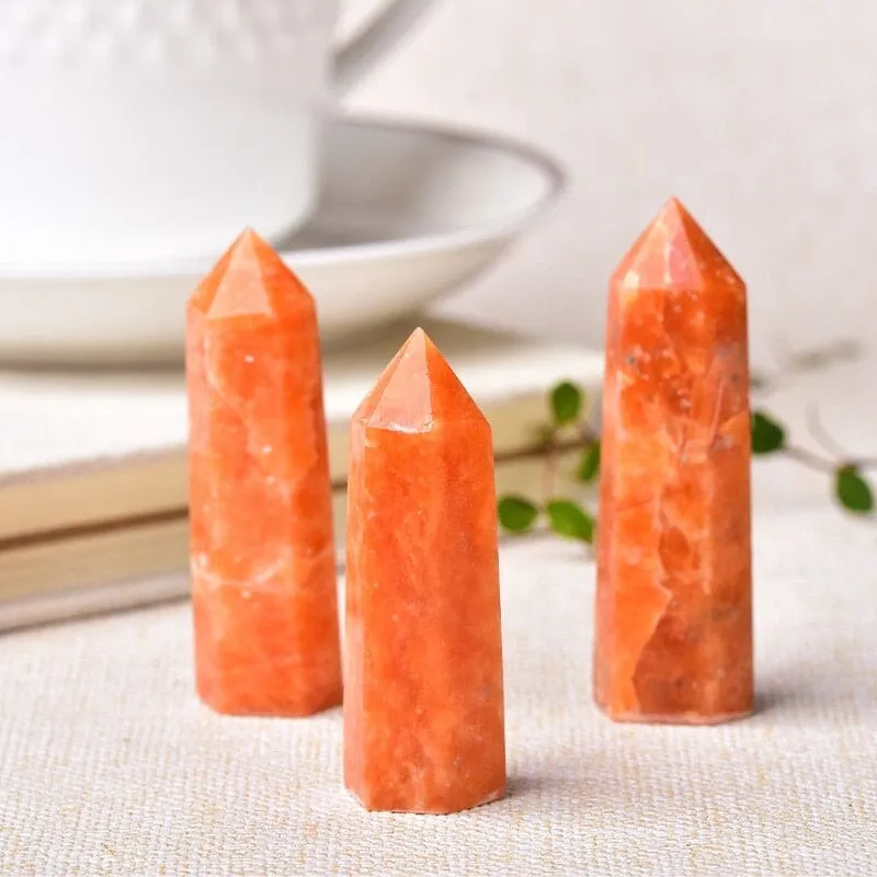 1pc Natural Crystal Point Sunstone Healing Stone Wand