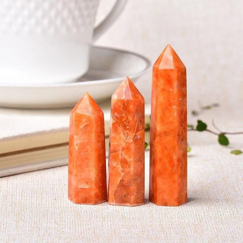 1pc Natural Crystal Point Sunstone Healing Stone Wand