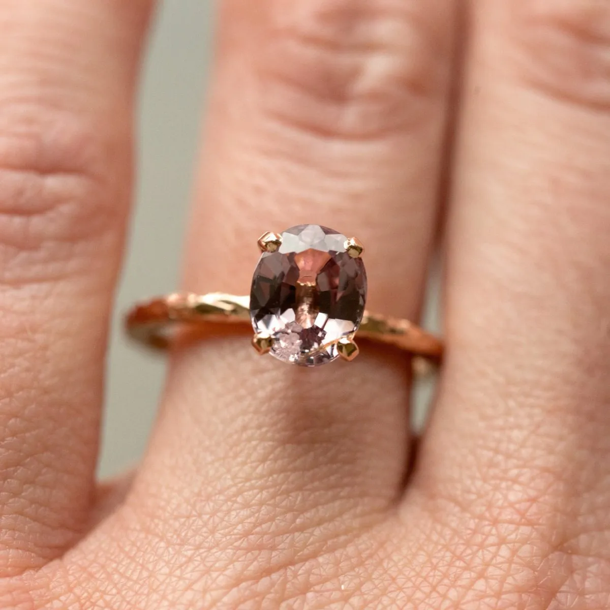 2.33ct Oval Pink Spinel Rose Gold Ring - Hand Carved 4-prong Solitaire Gemstone Ring by Anueva Jewelry