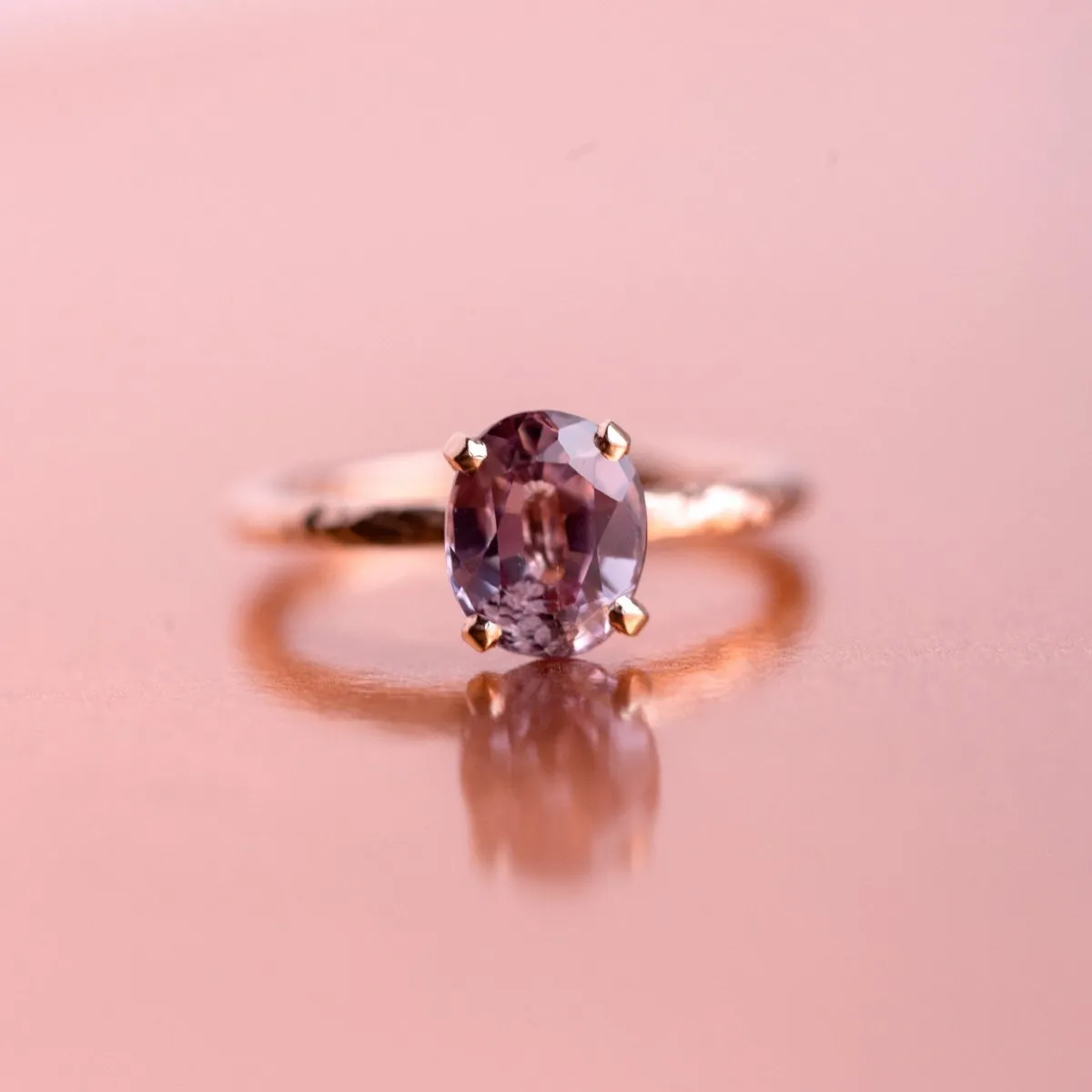 2.33ct Oval Pink Spinel Rose Gold Ring - Hand Carved 4-prong Solitaire Gemstone Ring by Anueva Jewelry