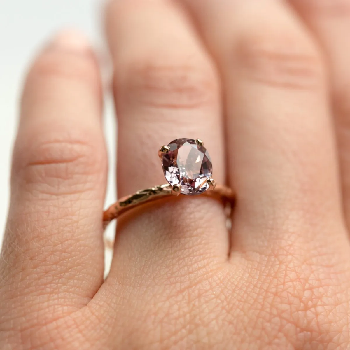 2.33ct Oval Pink Spinel Rose Gold Ring - Hand Carved 4-prong Solitaire Gemstone Ring by Anueva Jewelry