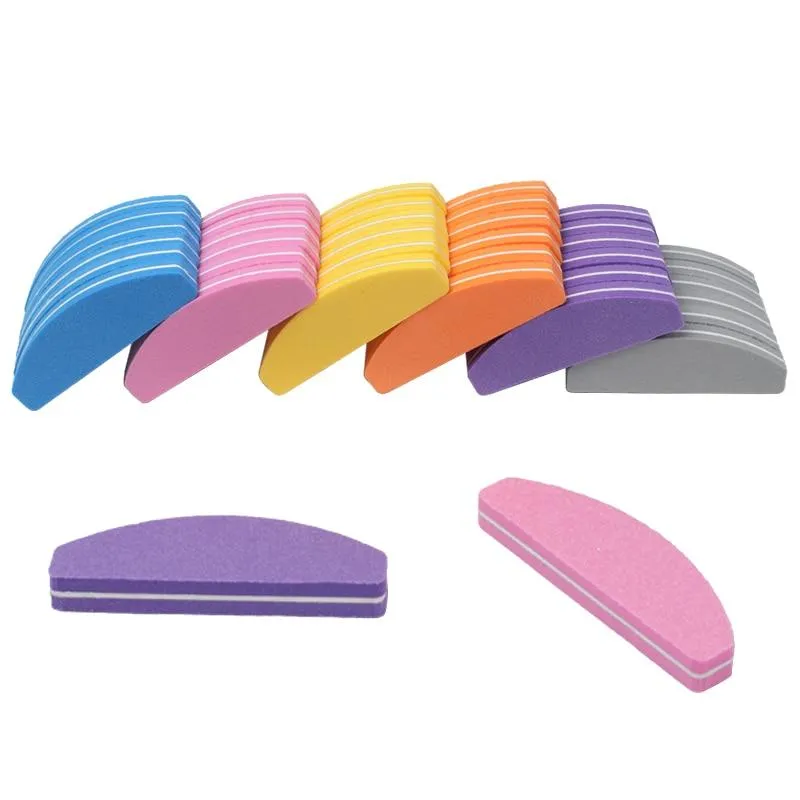 50Pcs Mini Nail Files Sponge multicolor Nail Buffer 100/180 Half Moon Sandpaper Polisher Manicure Glitter Salon Nail Art Tools