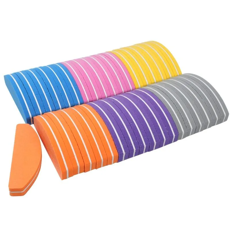 50Pcs Mini Nail Files Sponge multicolor Nail Buffer 100/180 Half Moon Sandpaper Polisher Manicure Glitter Salon Nail Art Tools