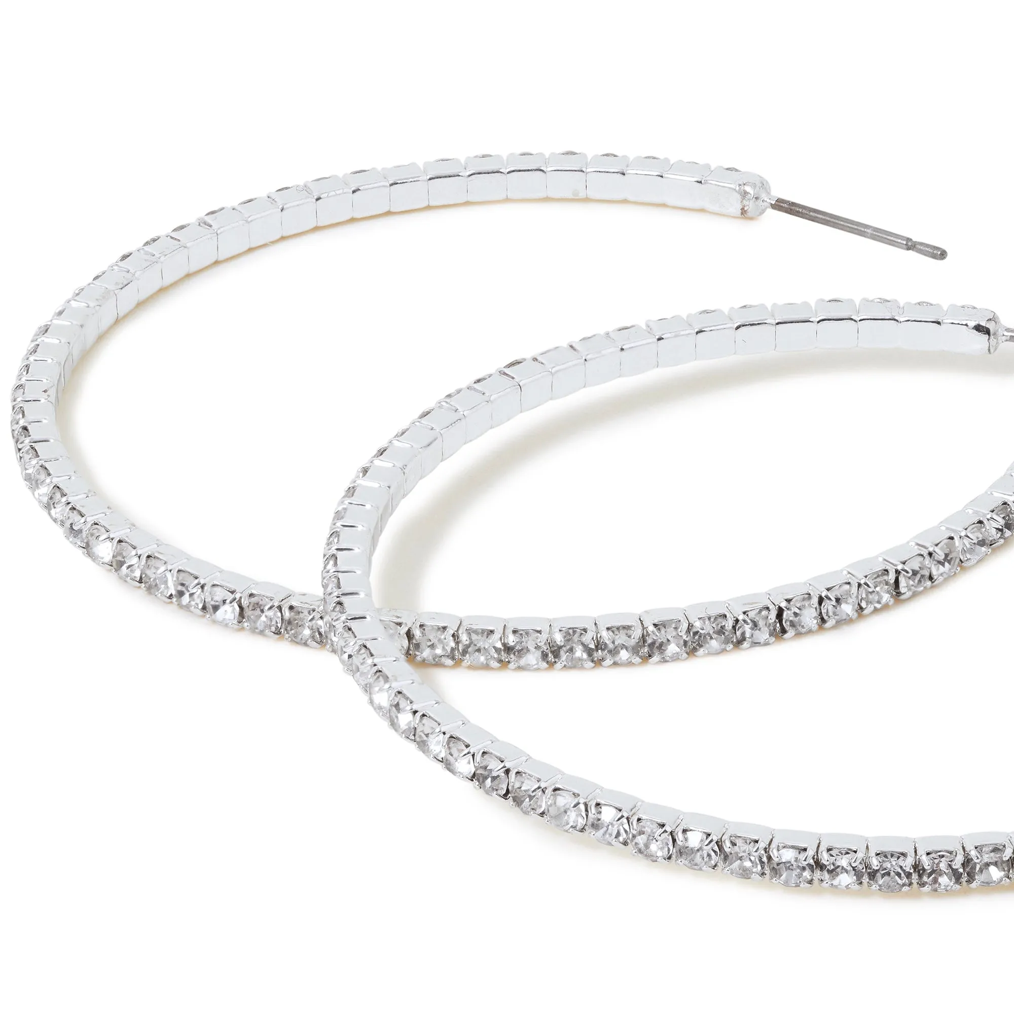 Accessorize London Women's Silver Thin Crystal Hoop Earring