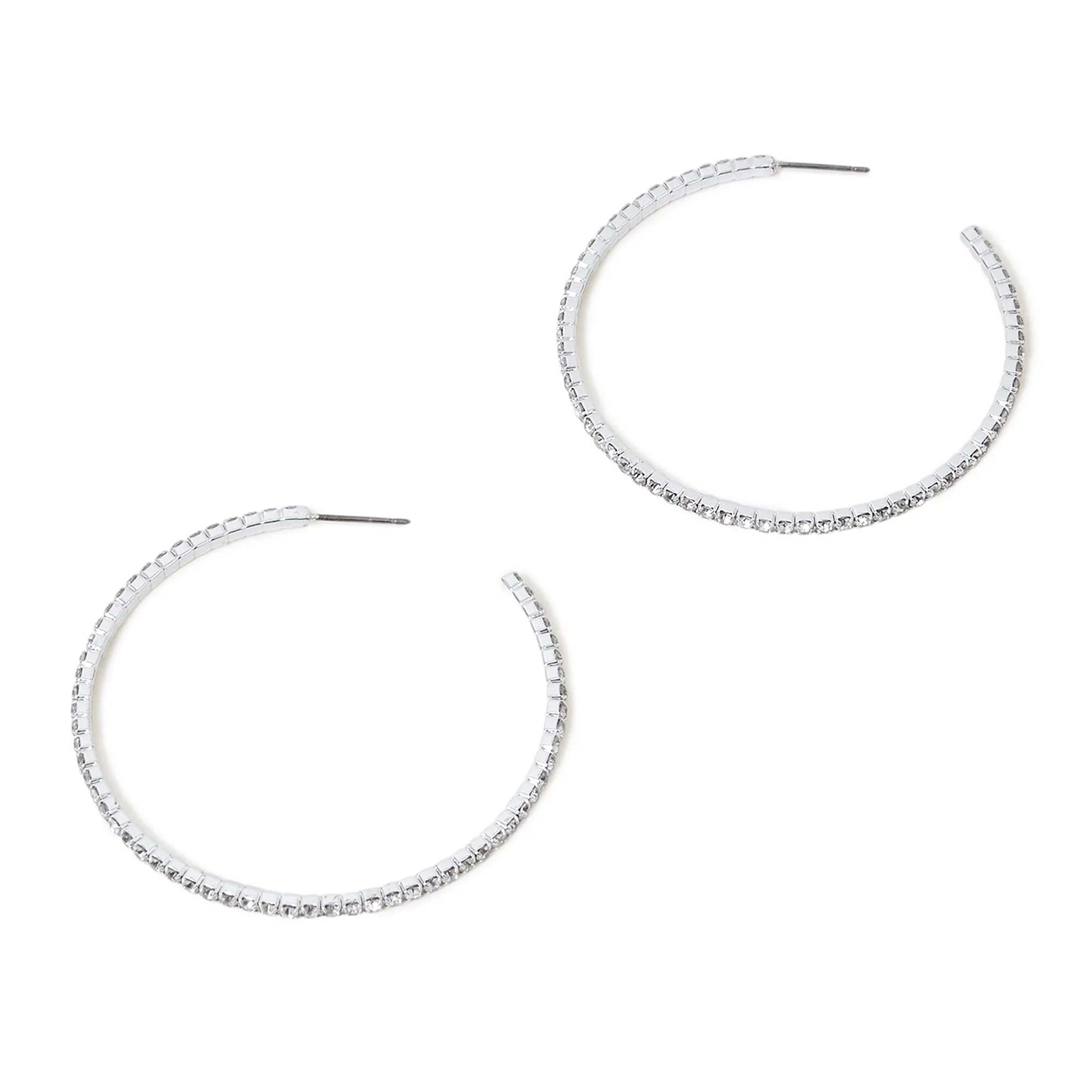 Accessorize London Women's Silver Thin Crystal Hoop Earring