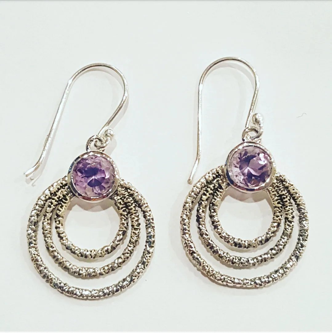 Amethyst Stone and oxidised drop earrings