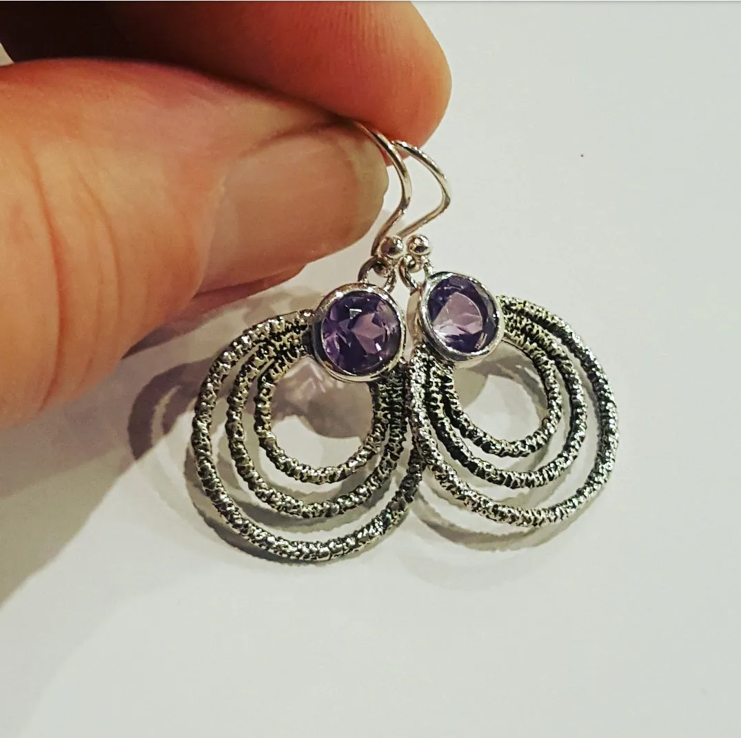 Amethyst Stone and oxidised drop earrings