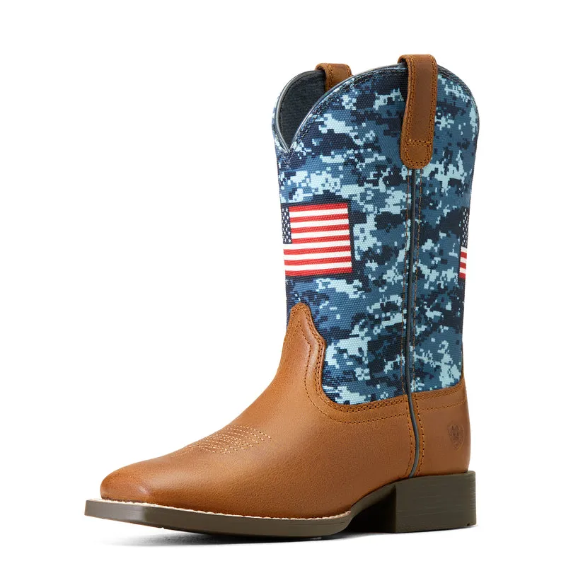 'Ariat' Youth 8 Patriot Western Square Toe - Grand Canyon / Blue Camo