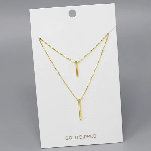 Bar Pendant Gold Dipped Layered Short Necklace