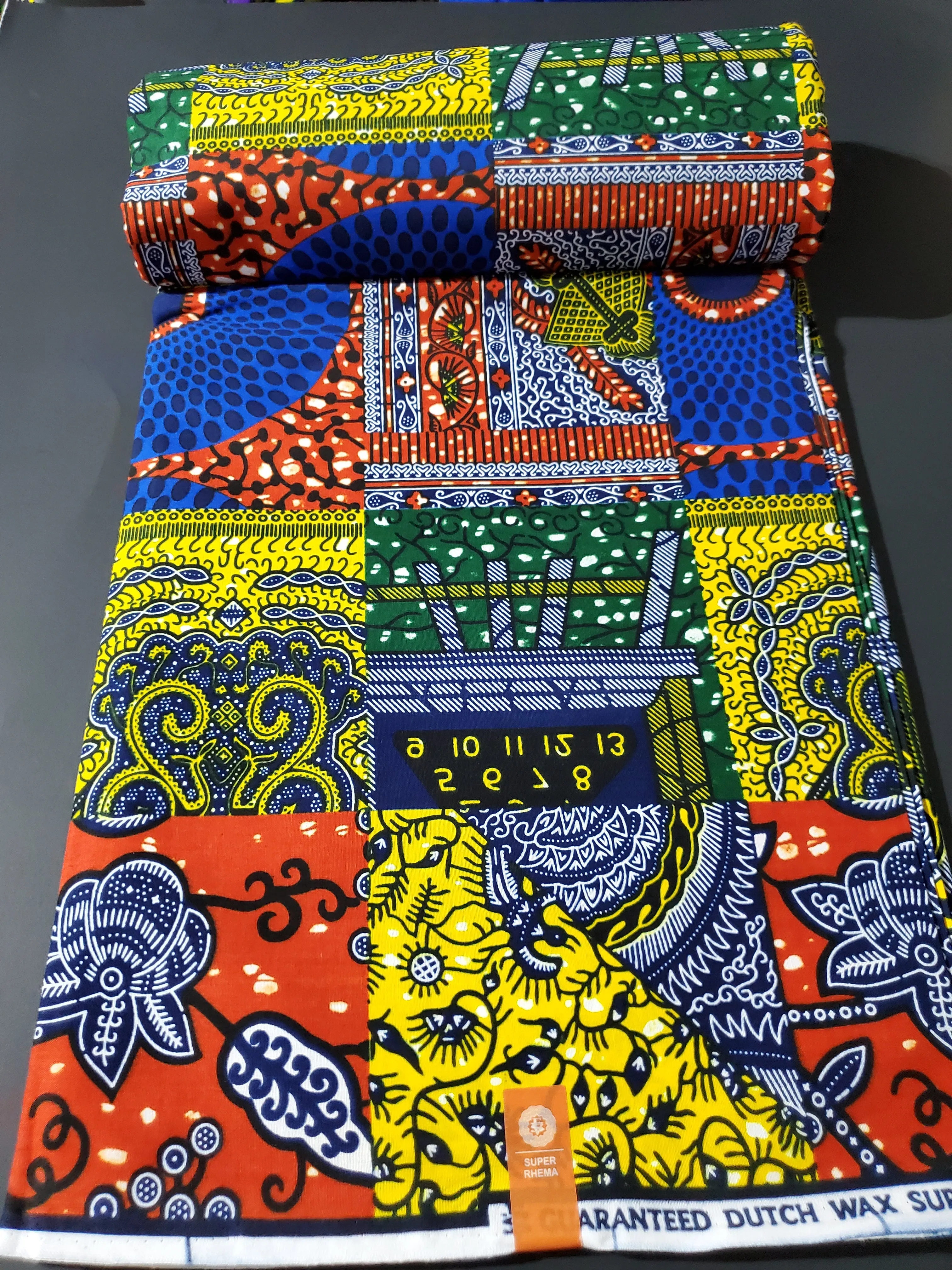 Blue and Orange Multicolor African Ankara Print Fabric