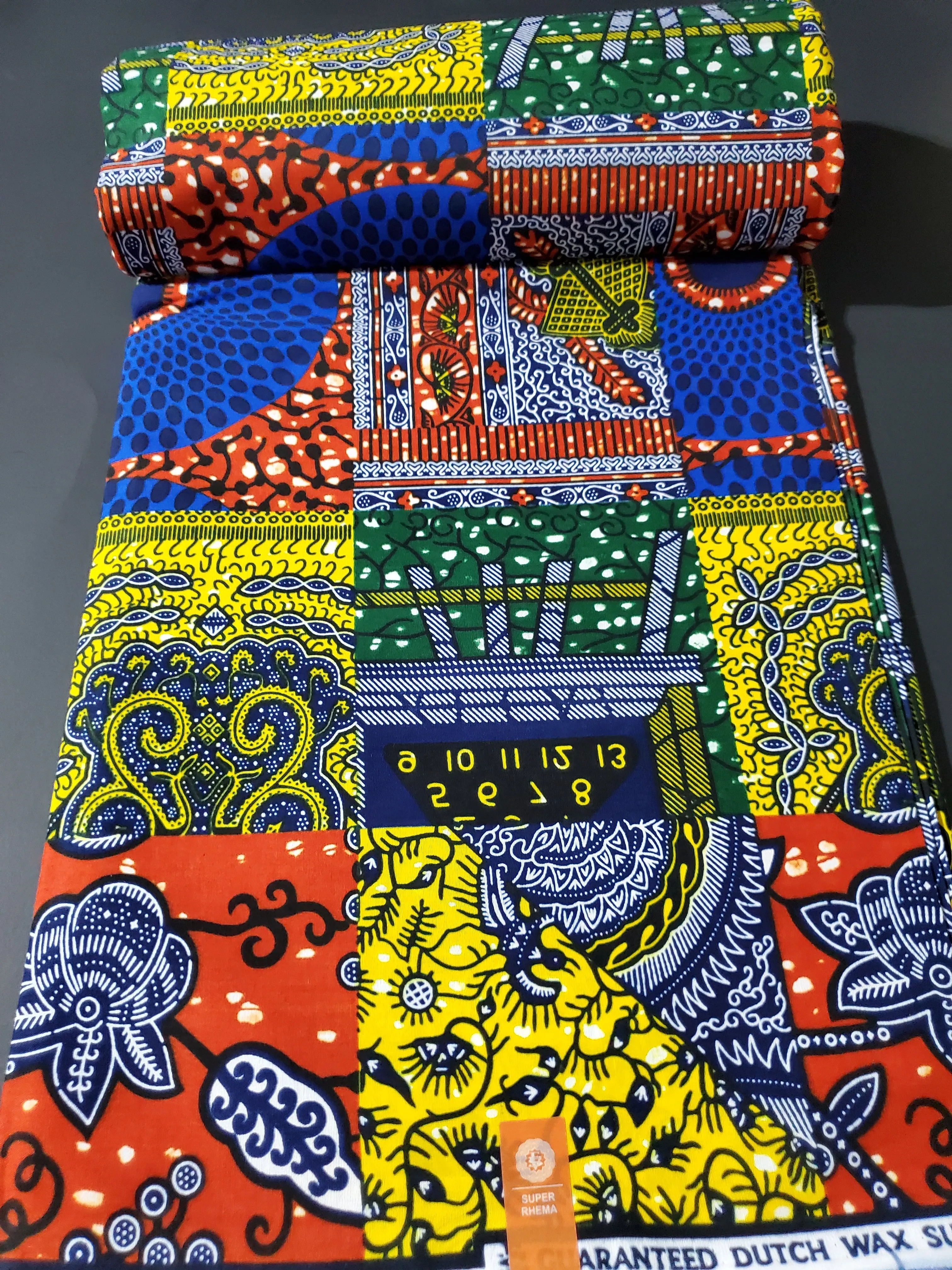 Blue and Orange Multicolor African Ankara Print Fabric