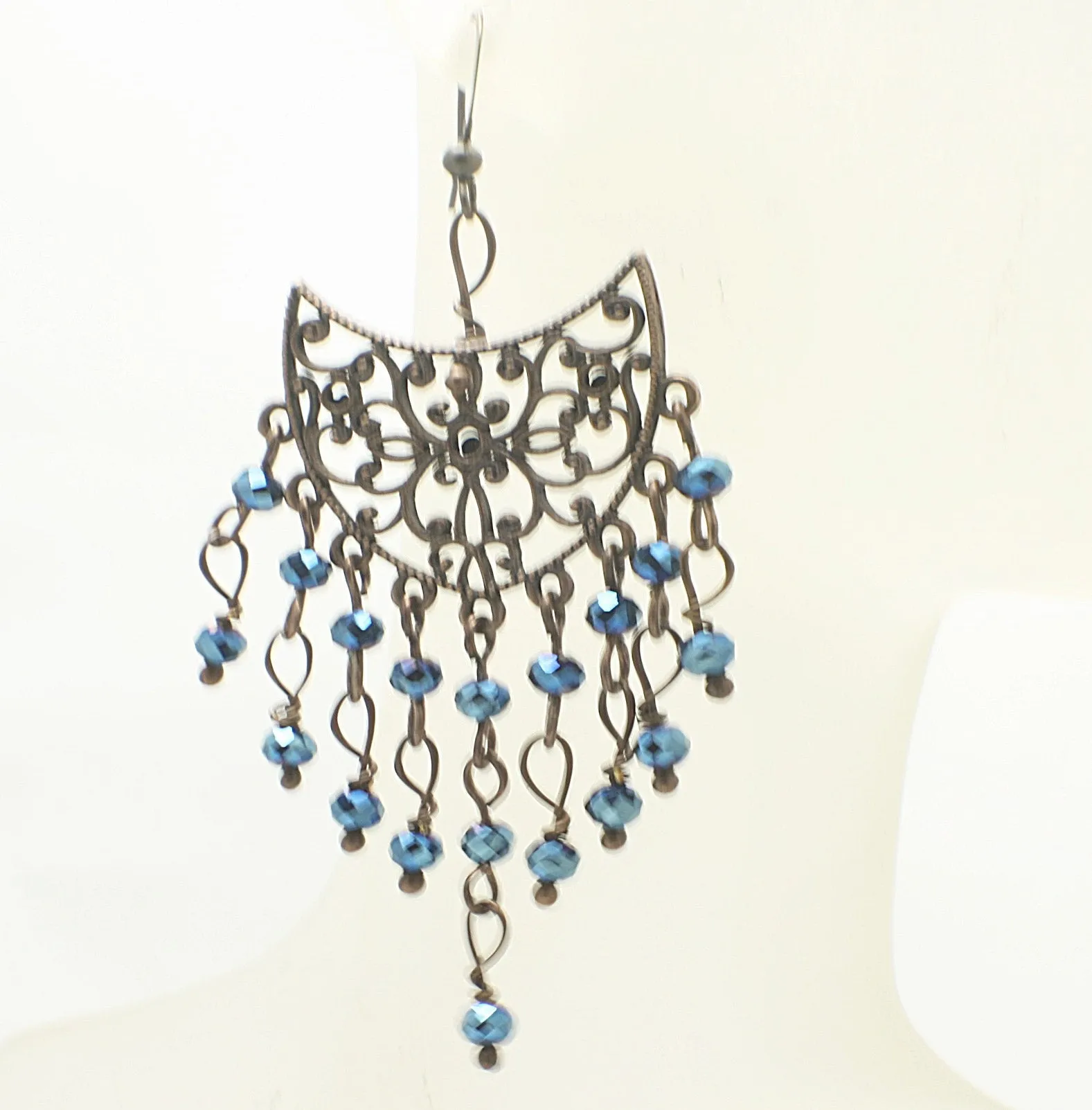 Blue Filigree Chandelier Earrings