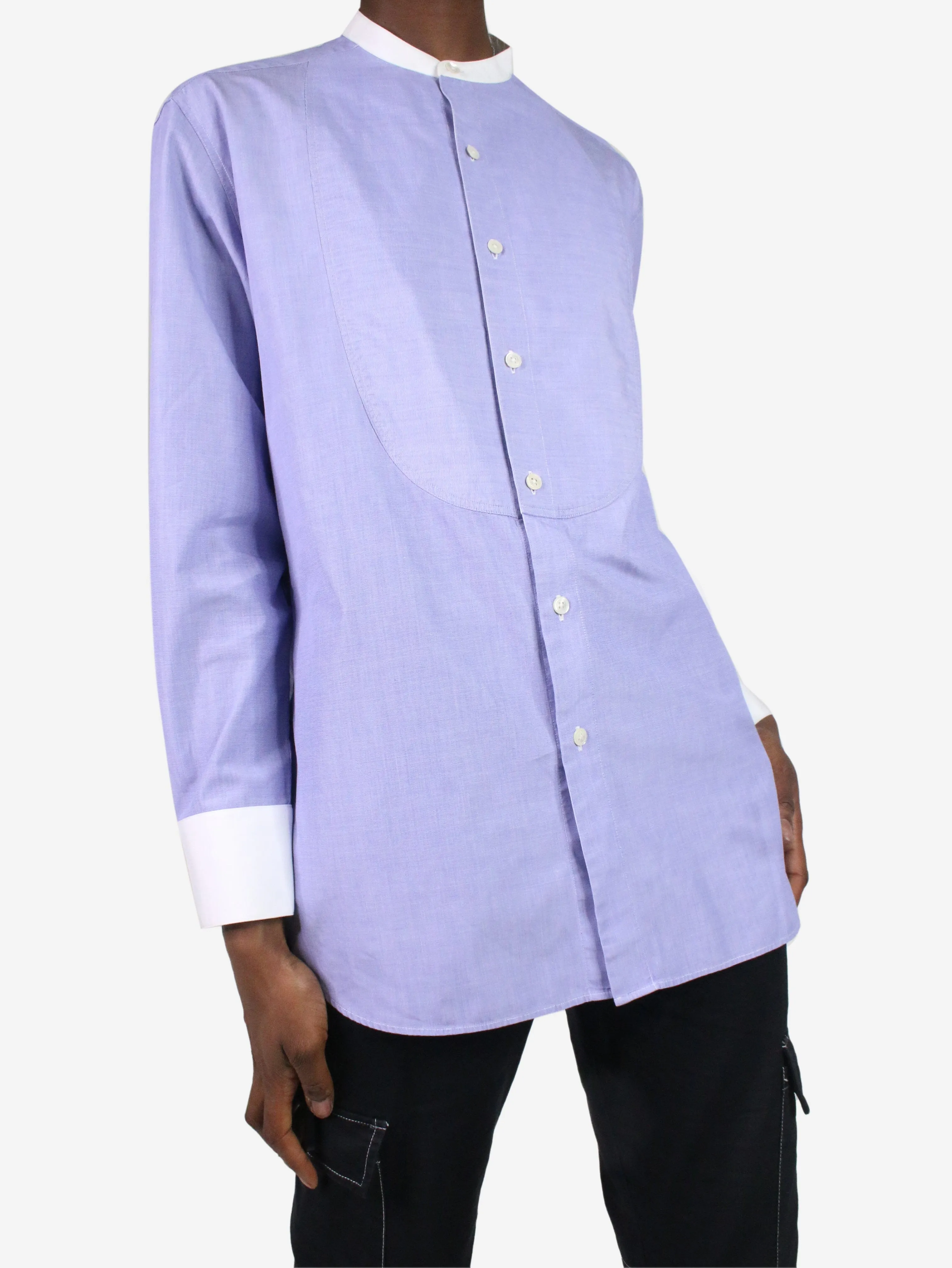 Blue tailored shirt with white detailing - size FR 40