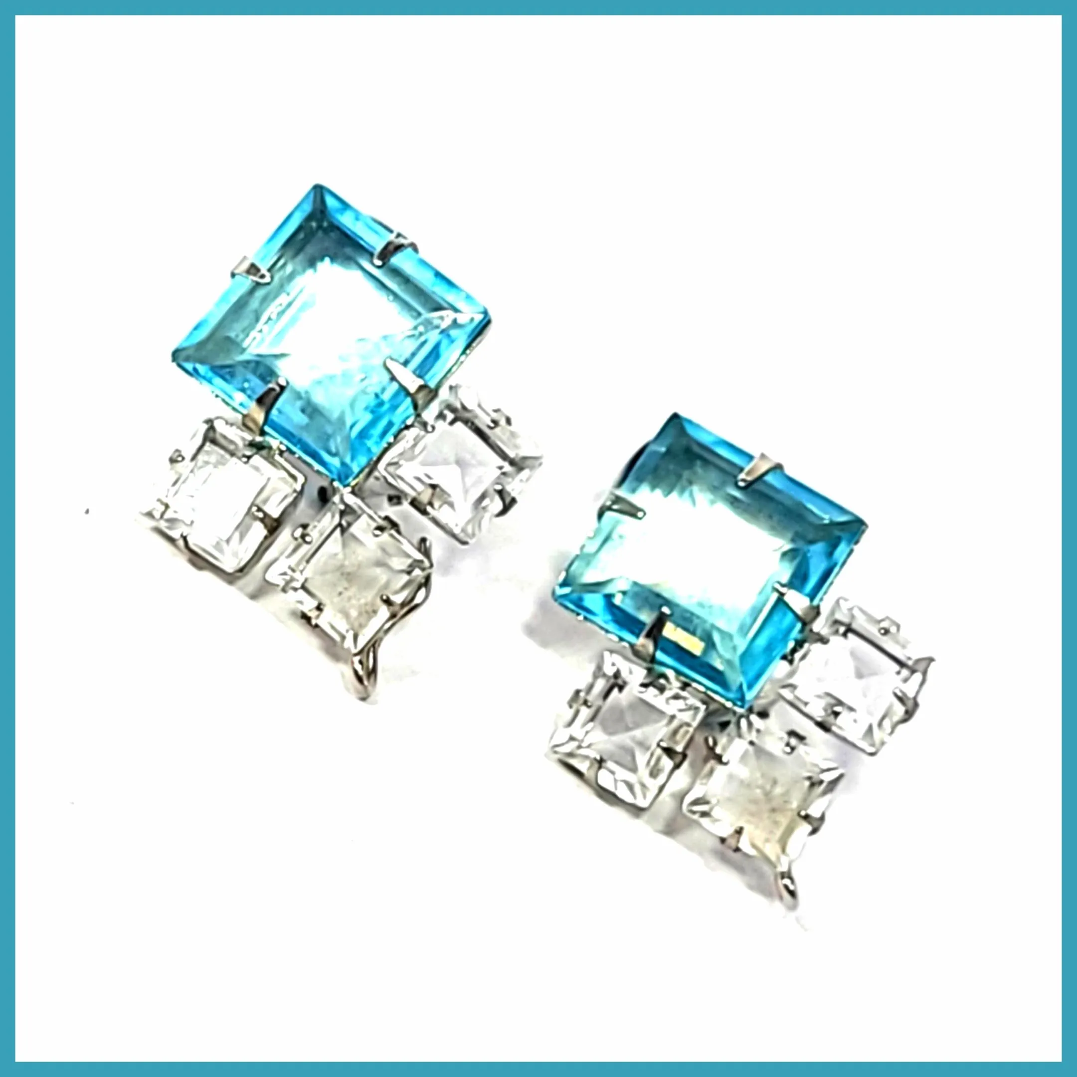 Blue Topaz and White Quartz Earrings from Bounkit