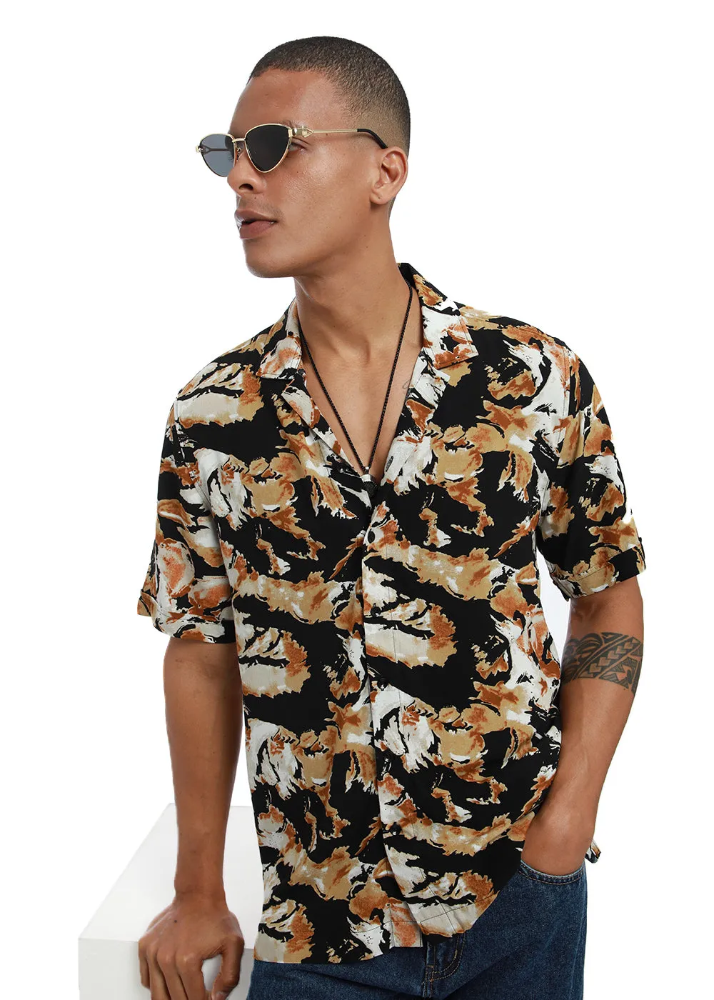 Caramel Brown Print Half sleeve shirt