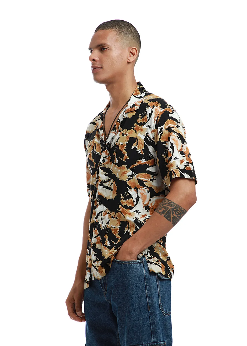 Caramel Brown Print Half sleeve shirt