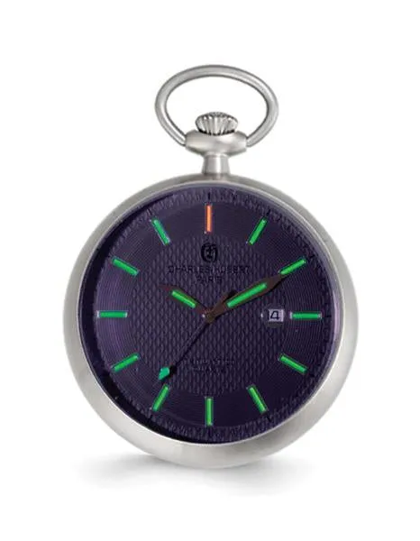 Charles Hubert Open Face Tritium Quartz Pocket Watch - Stainless Steel