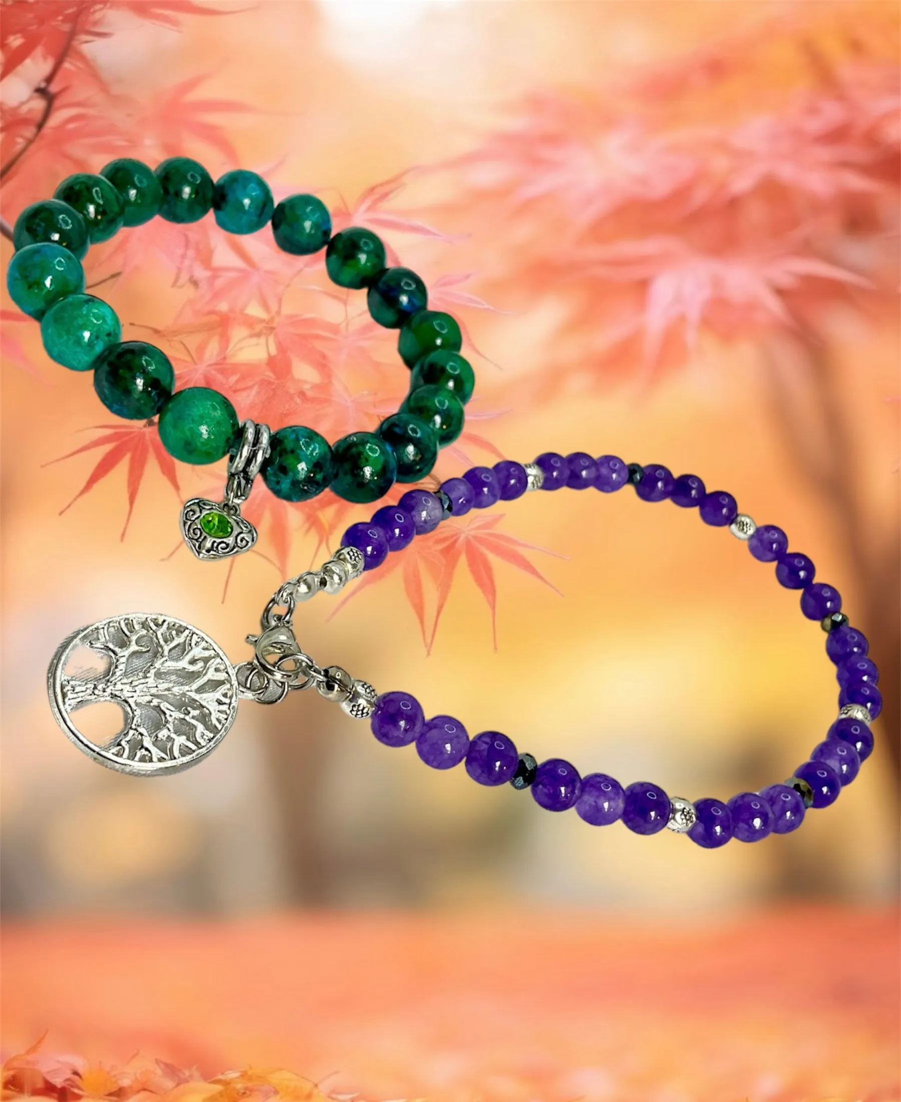 Chrysocolla Stretch Bracelet & Amethyst Anklet