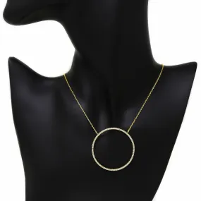 Circle CZ Pave Pendant Gold Dipped Chain Necklace