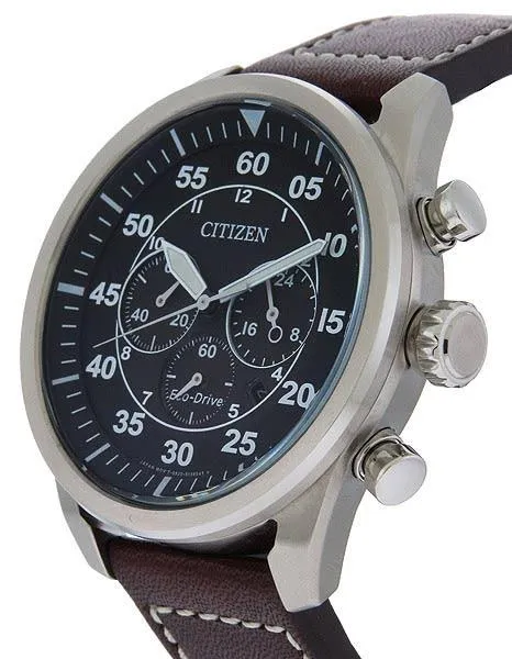 Citizen Eco-Drive Mens Avion Chrono - Black Dial - Stainless Steel Case - Strap