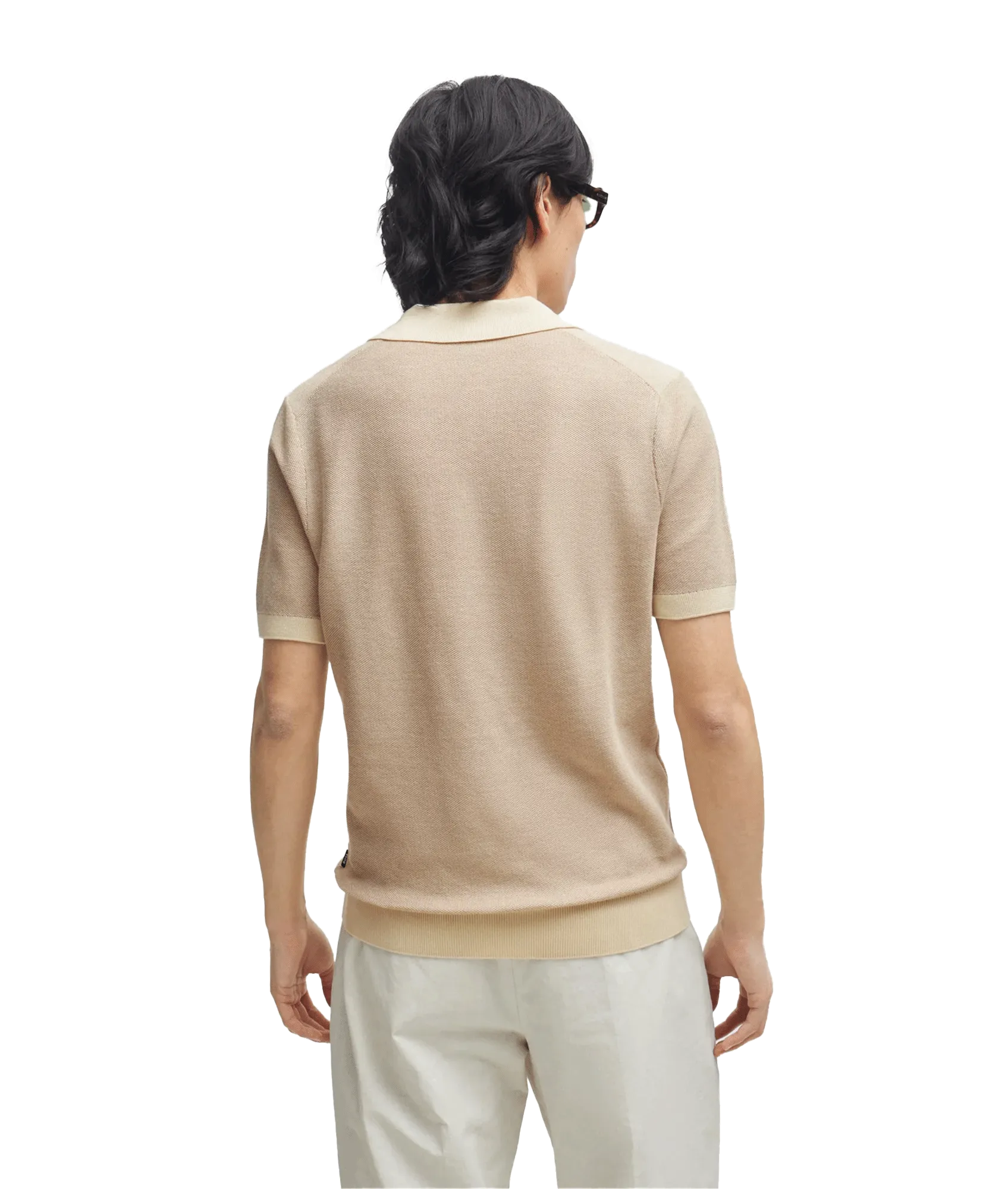 Cotton-blend Polo Sweater With Open Collar - Beige