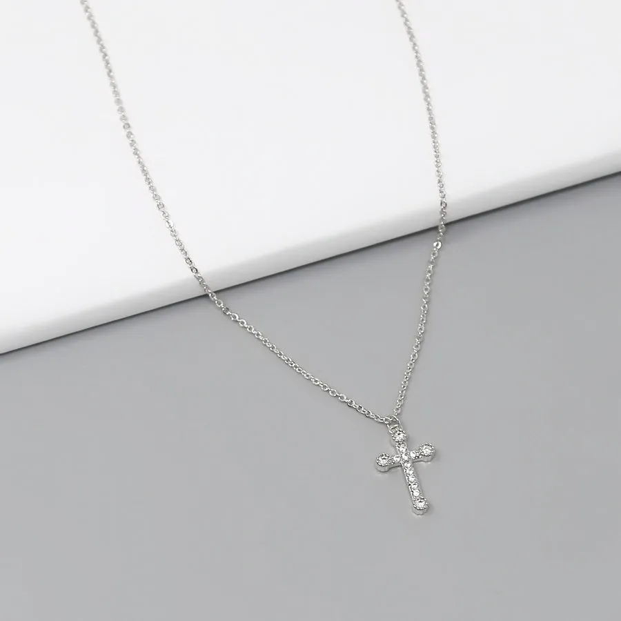 Cross CZ Pendant Short Chain Necklace