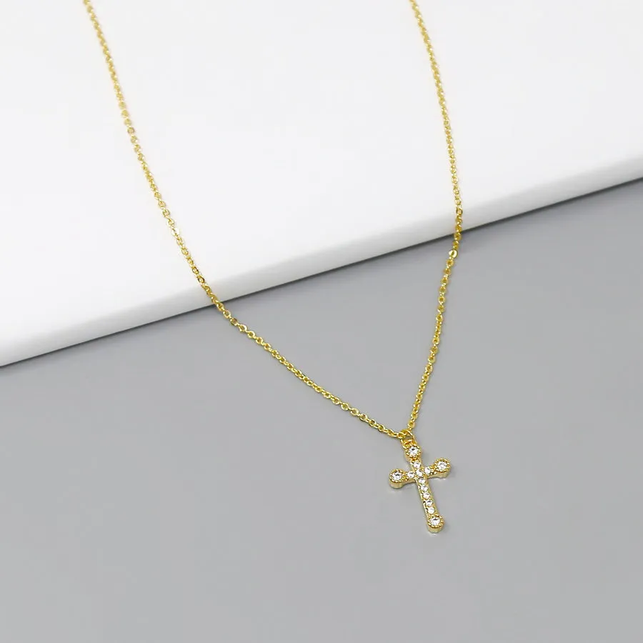 Cross CZ Pendant Short Chain Necklace