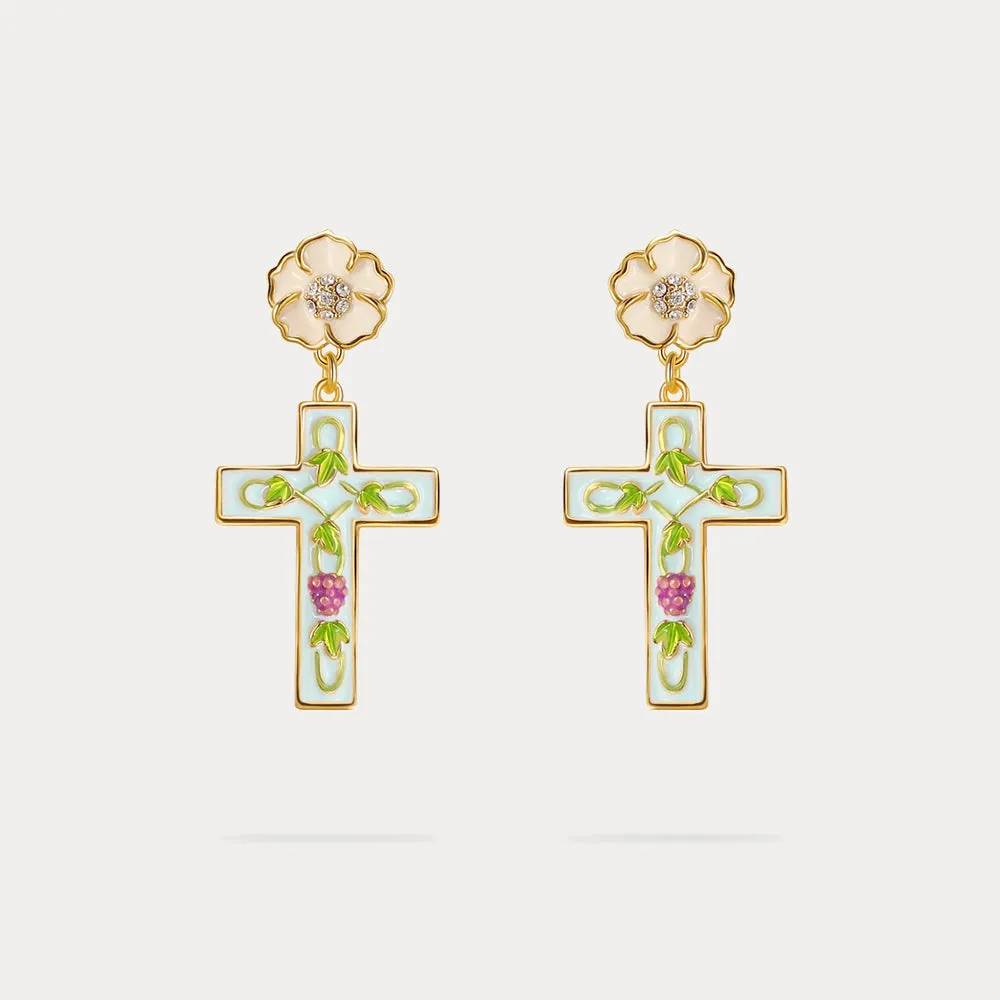 Cross Grape Vine Yard Earrings