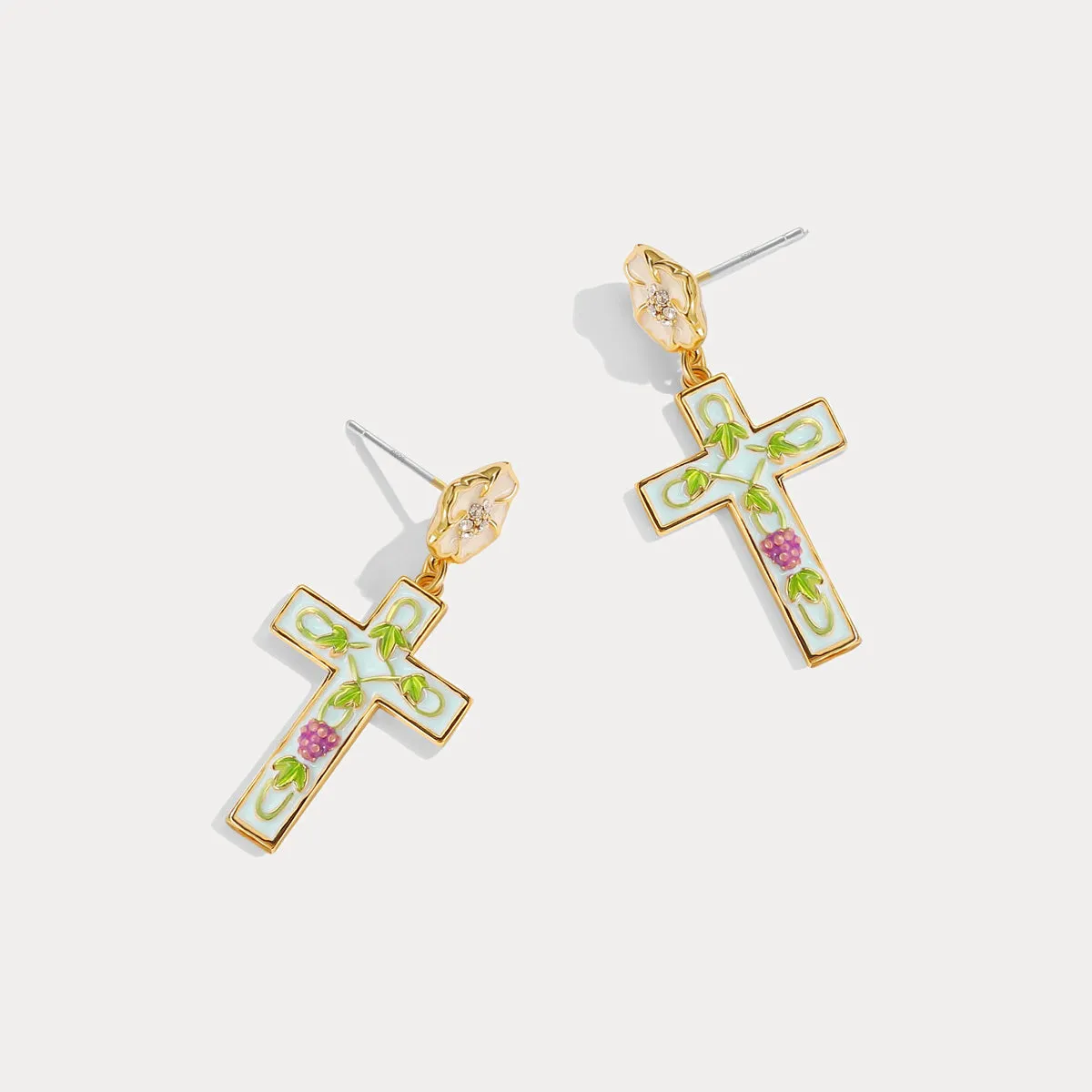 Cross Grape Vine Yard Earrings