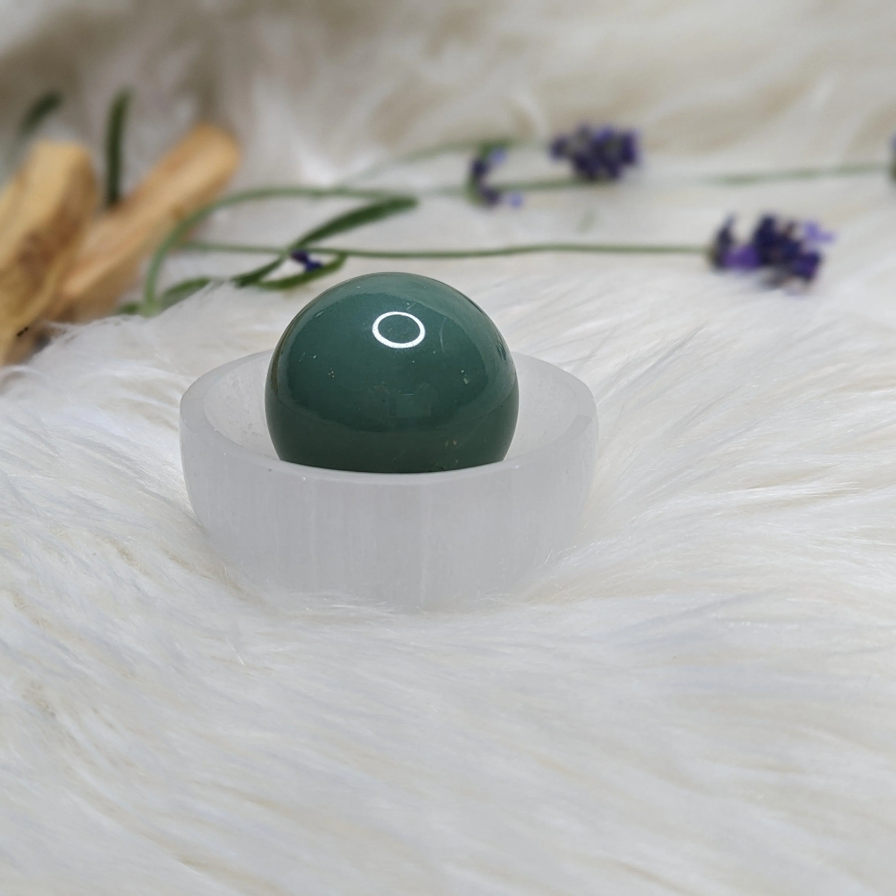 Crystal Set- Selenite Charging Bowl   Green Aventurine Sphere