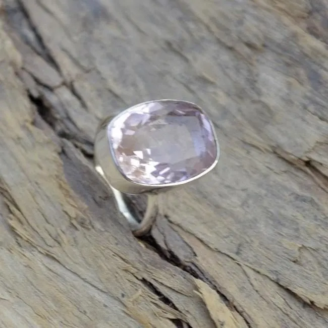 Cushion Pink Kunzite Quartz Gemstone 925 Sterling silver Ring, 22K Yellow Gold Filled, 22K Rose gold Filled Ring