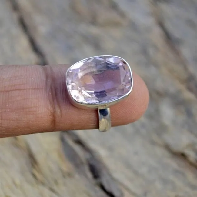 Cushion Pink Kunzite Quartz Gemstone 925 Sterling silver Ring, 22K Yellow Gold Filled, 22K Rose gold Filled Ring