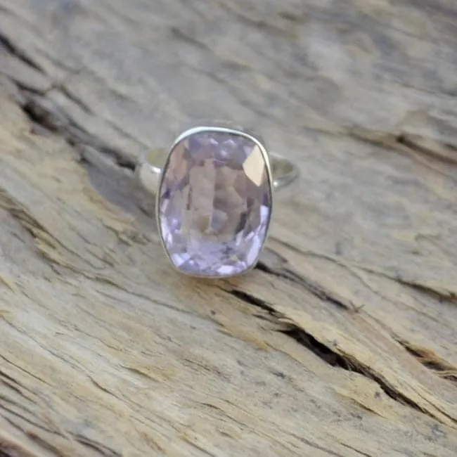 Cushion Pink Kunzite Quartz Gemstone 925 Sterling silver Ring, 22K Yellow Gold Filled, 22K Rose gold Filled Ring