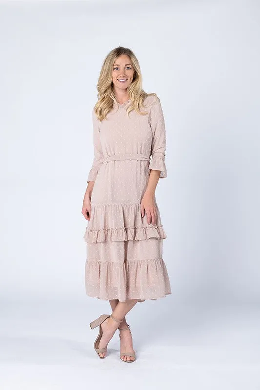 Daria Swiss Dot Tier Midi Dress in Mauve