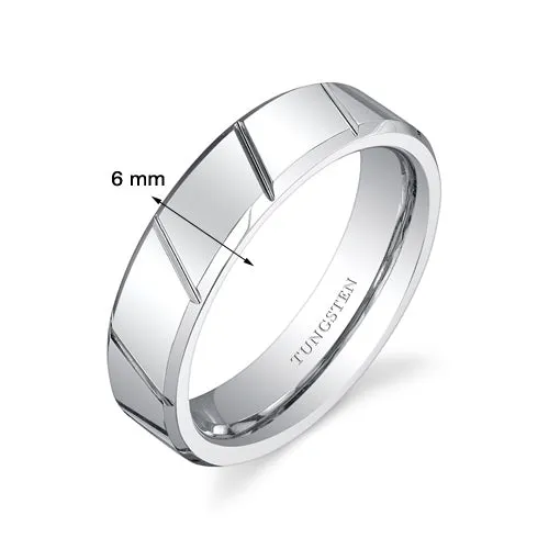 Diagonal Notches 6mm Unisex Tungsten Band Size 5.5