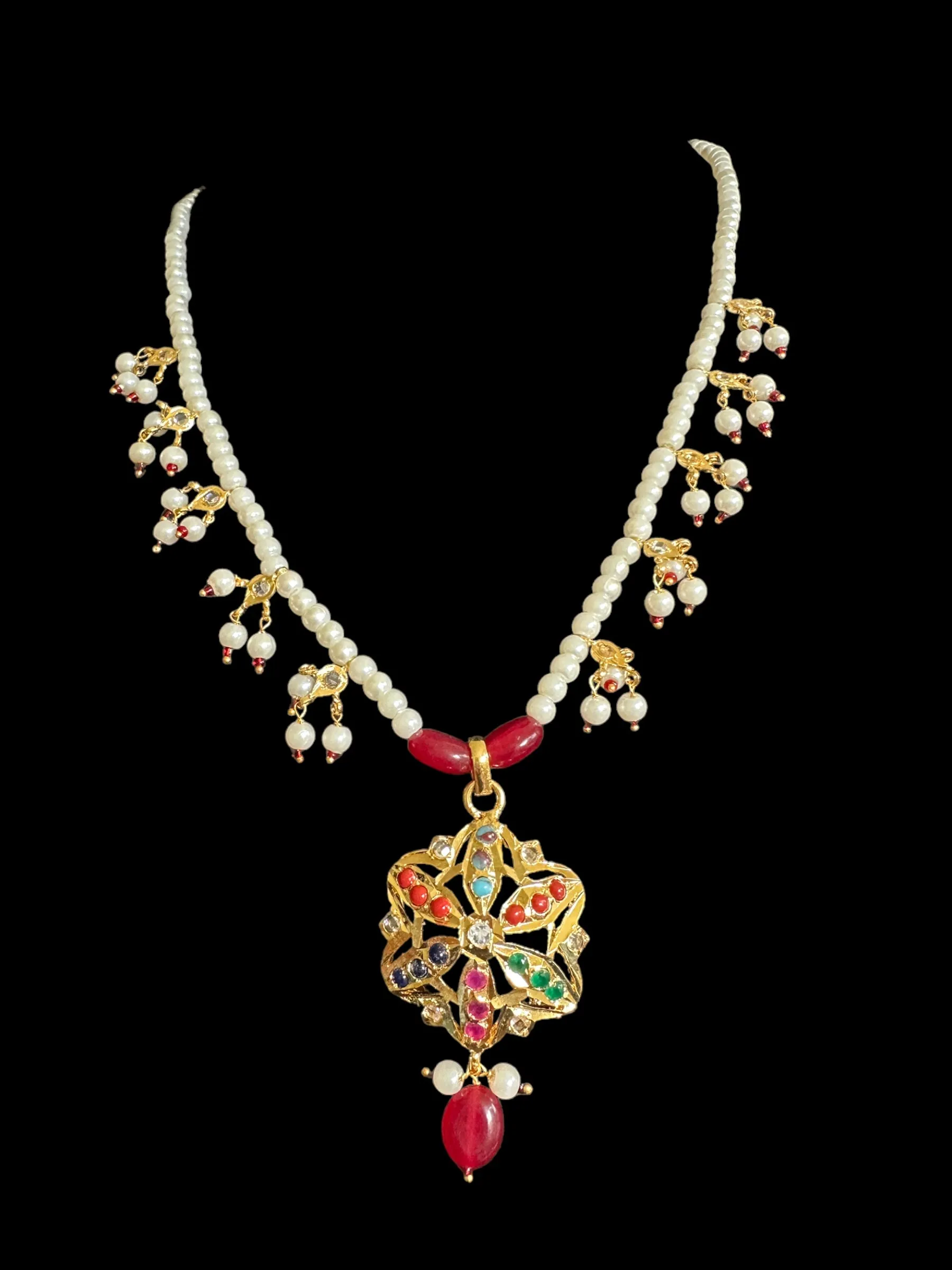 DNS95 Meera navratan necklace with earrings ( READY TO SHIP)