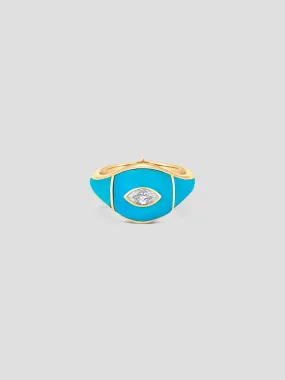 Donna Yellow Gold Turquoise and White Diamond Rosecut Ring